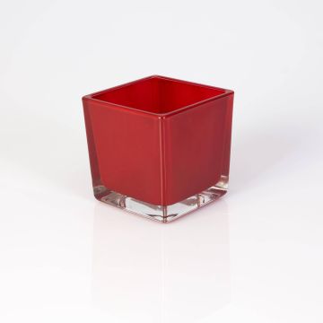 Teelichthalter KIM EARTH aus Glas, rot, 8x8x8cm