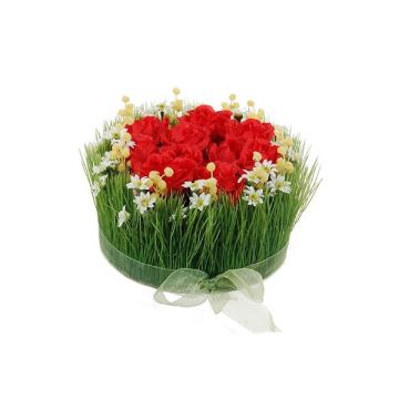 Kunstblumengesteck Rosen, Gras HAULANI, rot-weiß, 12cm, Ø20cm