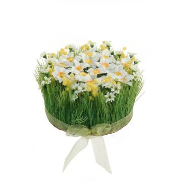 Kunstblumengesteck Narzissen, Gras HAULANI, weiß-gelb, 12cm, Ø20cm