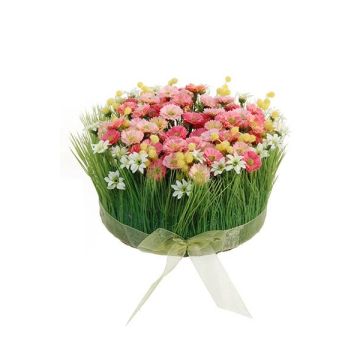 Kunstblumengesteck Margeriten, Gras HAULANI, rosa-weiß, 12cm, Ø20cm