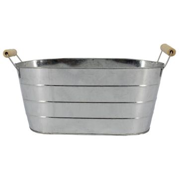 Ovaler Zink Pflanzkasten JULISA mit Henkel, silber, 26x12,5x11,5cm