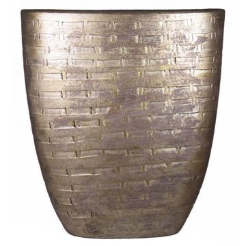 Ovaler Blumentopf AGGELOS, Keramik, Maueroptik, gold, 51x17x57cm