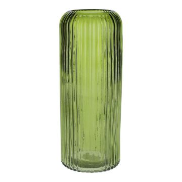 Blumenvase ALBURGIS mit Rillen, Glas, grün-klar, 25cm, Ø10cm