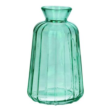 Deko Glasflasche TATIANA mit Rillen, türkis-klar, 11cm, Ø6,5cm