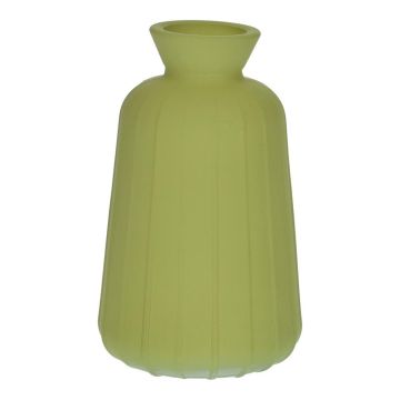 Deko Glasflasche TATIANA mit Rillen, olivgrün-matt, 11cm, Ø6,5cm