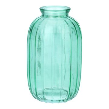 Dekoflasche SILVINA aus Glas, Rillen, türkis-klar, 12cm, Ø7cm