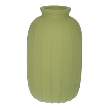 Dekoflasche SILVINA aus Glas, Rillen, olivgrün-matt, 12cm, Ø7cm