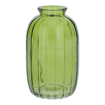 Dekoflasche SILVINA aus Glas, Rillen, grün-klar, 12cm, Ø7cm