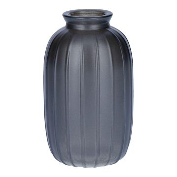 Dekoflasche SILVINA aus Glas, Rillen, grau-metallic, 12cm, Ø7cm