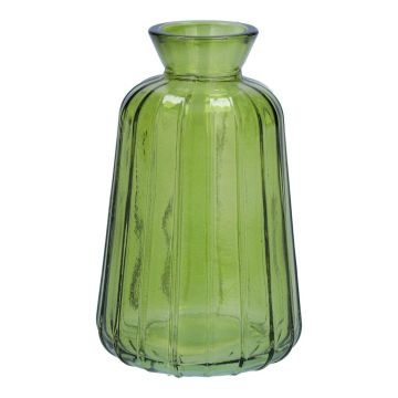 Deko Glasflasche TATIANA mit Rillen, grün-klar, 11cm, Ø6,5cm