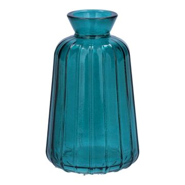 Deko Glasflasche TATIANA mit Rillen, petrolblau-klar, 11cm, Ø6,5cm