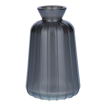Deko Glasflasche TATIANA mit Rillen, grau-metallic, 11cm, Ø6,5cm