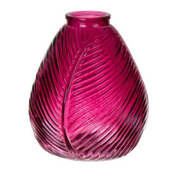 Flaschenvase NELLOMIO mit Blattstruktur, Glas, pink-klar, 16cm, Ø14cm