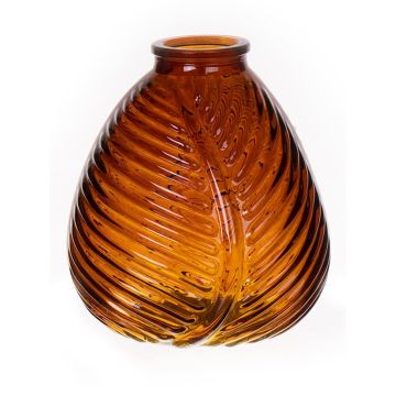 Flaschenvase NELLOMIO mit Blattstruktur, Glas, braun-klar, 16cm, Ø14cm