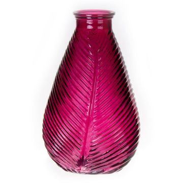 Flaschenvase NELLOMIO mit Blattstruktur, Glas, pink-klar, 23cm, Ø14cm