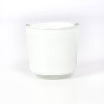 Teelichthalter NICK aus Glas, weiß, 8cm, Ø8cm