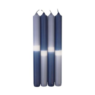Dip Dye Stabkerzen LISSITA, 4 Stück, graublau-dunkelblau, 25cm, Ø2,3cm, 11h