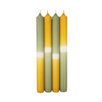 Dip Dye Stabkerzen LISSITA, 4 Stück, hellgrün-gelb, 25cm, Ø2,3cm, 11h