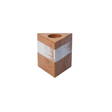 Dreieckiger Holzleuchter KARLINA für Stabkerzen bis ca. Ø2,5cm, natur-weiß, 6x6x6cm