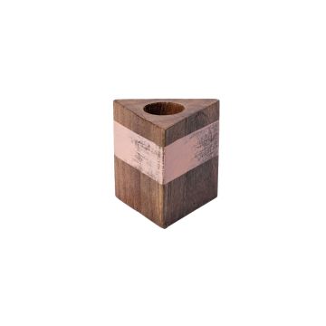 Dreieckiger Holzleuchter KARLINA für Stabkerzen bis ca. Ø2,5cm, natur-lachs, 6x6x6cm