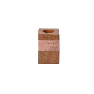 Rechteckiger Holzleuchter KARLINA für Stabkerzen bis ca. Ø2,5cm, natur-lachs, 4x4x6cm