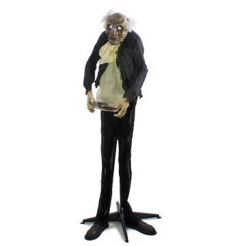 Halloween Dekofigur Greis GODRIC als Kellner mit schaurigen Geräuschen, Bewegungsfunktion, LEDs, 164cm