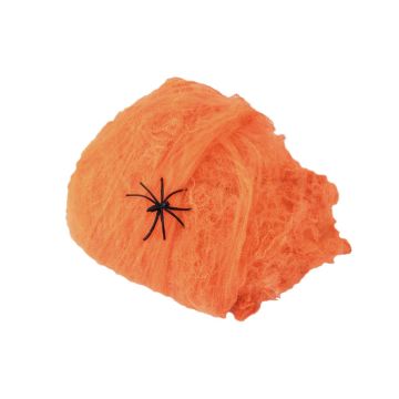 Halloween Deko Spinnennetz / Spinnweben FORMIA mit 1 schwarzen Spinne, orange UV-Aktiv, 100g