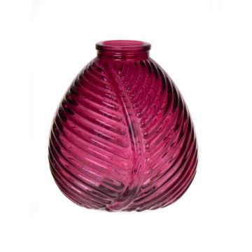 Flaschenvase NELLOMIO mit Blattstruktur, Glas, pink-klar, 13cm, Ø12cm