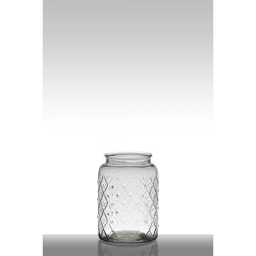 Glas Windlicht ROSIE mit Rautenmuster, klar, 23cm, Ø16cm