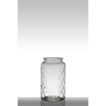 Glas Windlicht ROSIE mit Rautenmuster, klar, 26,5cm, Ø16cm