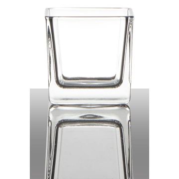 Teelichthalter KIM EARTH aus Glas, klar, 6x6x6cm