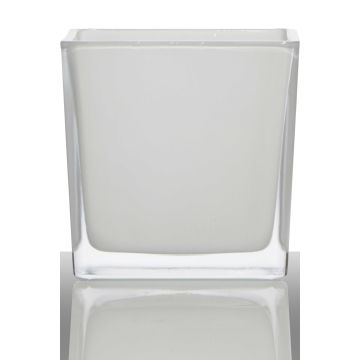 Teelichthalter KIM EARTH aus Glas, weiß, 8x8x8cm
