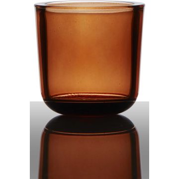 Teelichthalter NICK aus Glas, orange-transparent, 7,5cm, Ø7,5cm