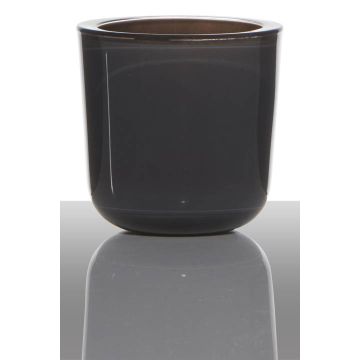 Teelichthalter NICK aus Glas, dunkelgrau-transparent, 7,5cm, Ø7,5cm