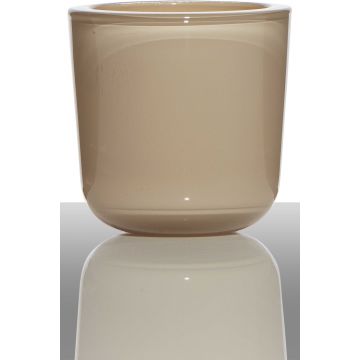 Teelichthalter NICK aus Glas, beige, 7,5cm, Ø7,5cm