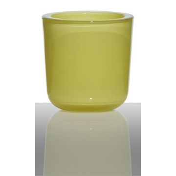 Teelichthalter NICK aus Glas, gelb-grün, 7,5cm, Ø7,5cm