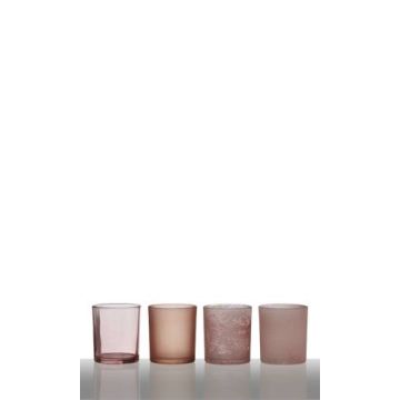 Teelicht Halter LYLA aus Glas, 4 Stück, rosa, 8cm, Ø7cm