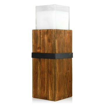 Holzsäule mit Kerzenglas SAMORY, braun, 50cm, Ø22cm, 180h - Made in Germany