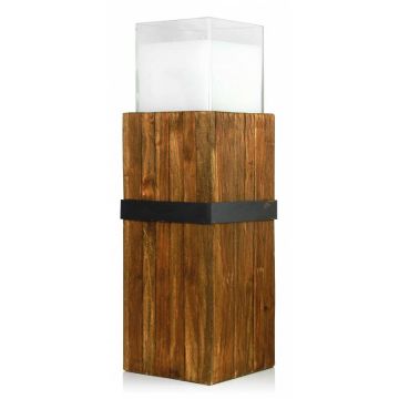Holzsäule mit Kerzenglas SAMORY, braun, 70cm, Ø22cm, 180h - Made in Germany
