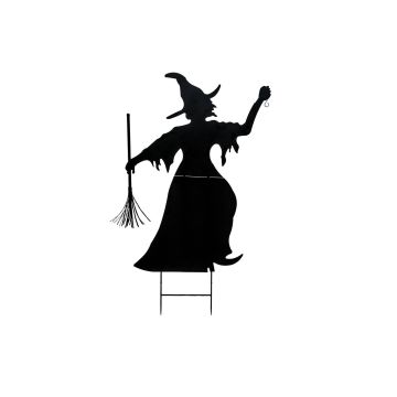 Halloween Dekofigur Silhouette Hexe SPOOKY WITCH, Metall, schwarz, 150cm