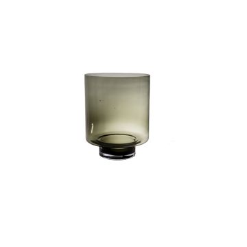 Glas Windlicht APIRADI mit Fuß, grau-klar, 35cm, Ø27cm