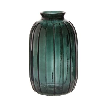 Dekoflasche SILVINA aus Glas, Rillen, waldgrün-klar, 17,7cm, Ø10,8cm