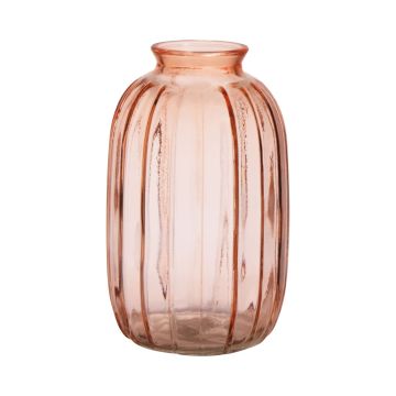 Dekoflasche SILVINA aus Glas, Rillen, zartrosa-klar, 17,7cm, Ø10,8cm