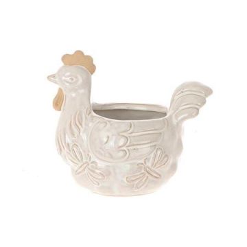 Blumentopf Huhn ARKAS aus Keramik, Libellen-Motiv, grau-weiß, 15,6x10,6x13,2cm