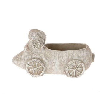 Pflanztopf Auto RIANAS mit Hase, Zement, Osterdeko, grau-weiß, 18x9x9,5cm