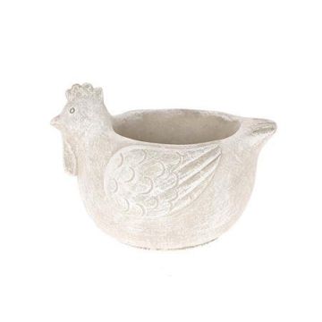 Übertopf Huhn VINURA aus Keramik, grau-weiß, 11x9x8,5cm