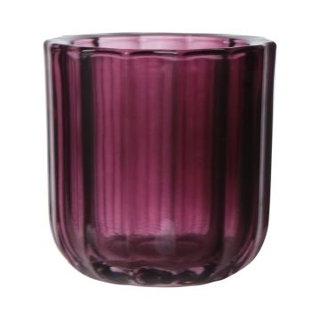 Maxi Teelichtglas KENSIE, breite Rillen, beere-klar, 9,4cm, Ø9cm