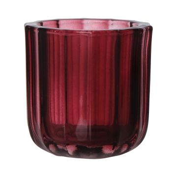 Teelichtglas KENSIE, breite Rillen, rotbraun-klar, 7,8cm, Ø7,5cm