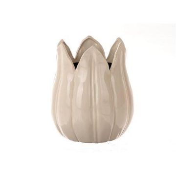 Blumentopf TULPA in Tulpenkopf-Form, Keramik, creme, 23cm, Ø19cm