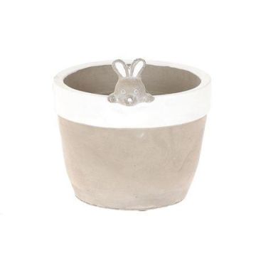 Blumentopf BONCHI mit Hasenkopf, Keramik, Osterdeko, grau-weiß, 11,5cm, Ø11cm